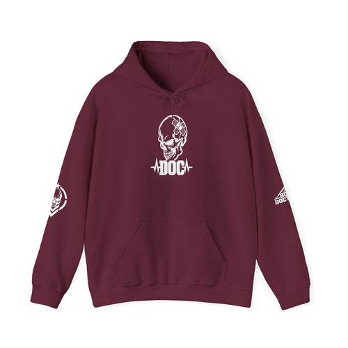 Fitness Skull Hoodie – DOQ Barbell Logo Pullover for Gym & Streetwear