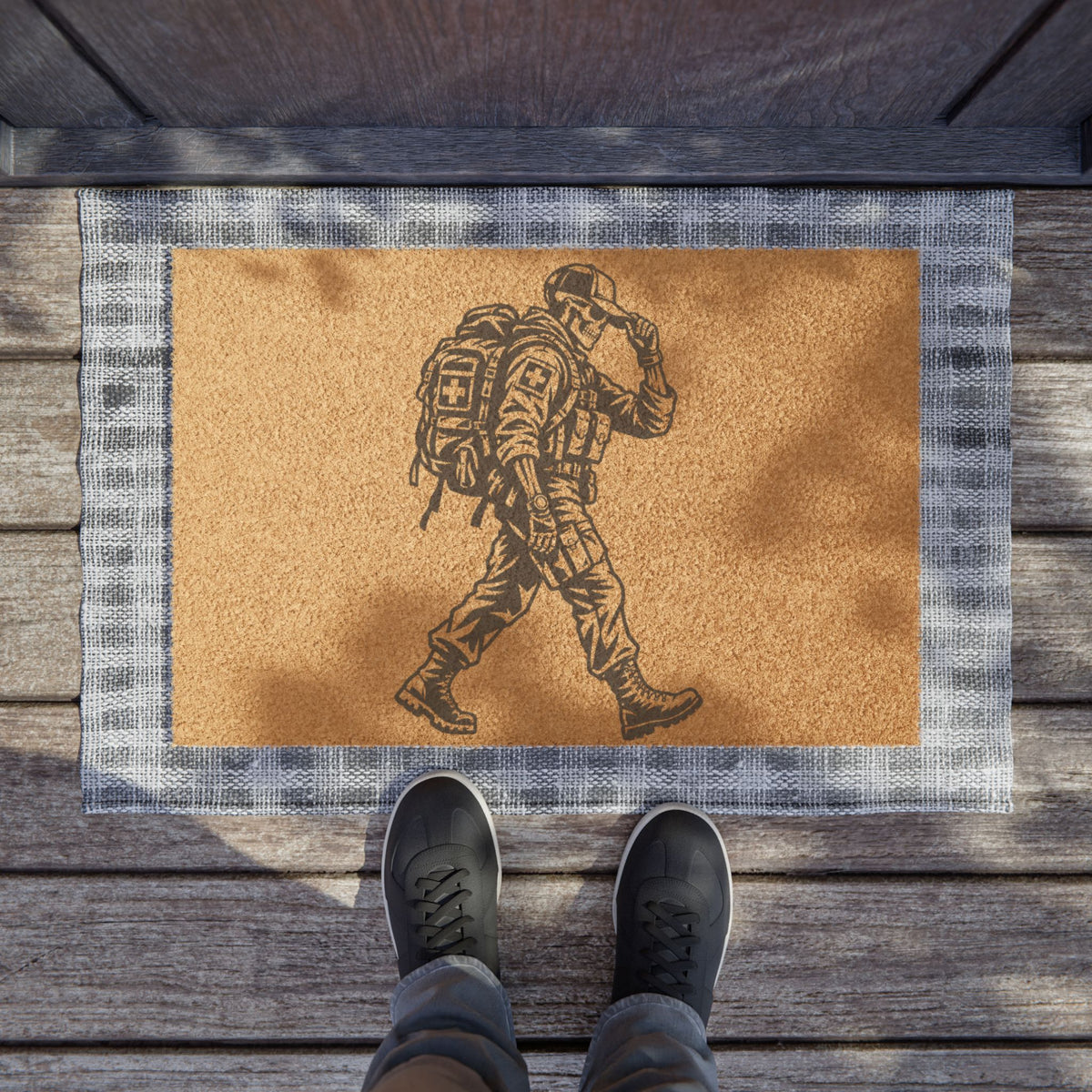 Walking Medic Silhouette Doormat — Tactical Welcome Mat for Veterans & Outdoorsmen