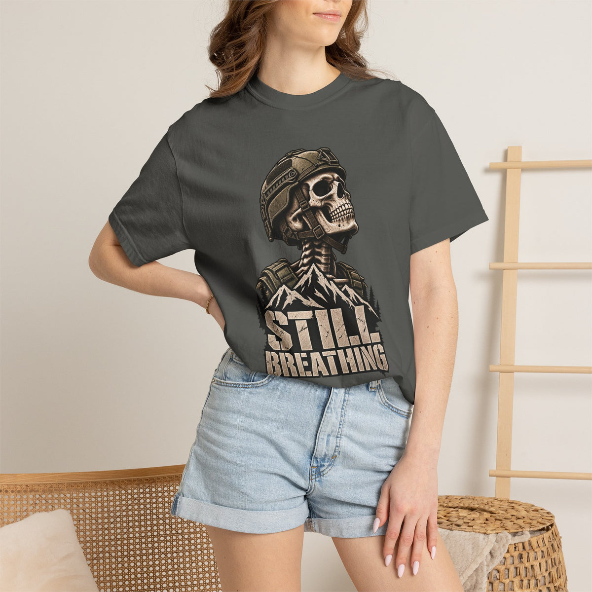 Still Breathing Military Skull T-Shirt
