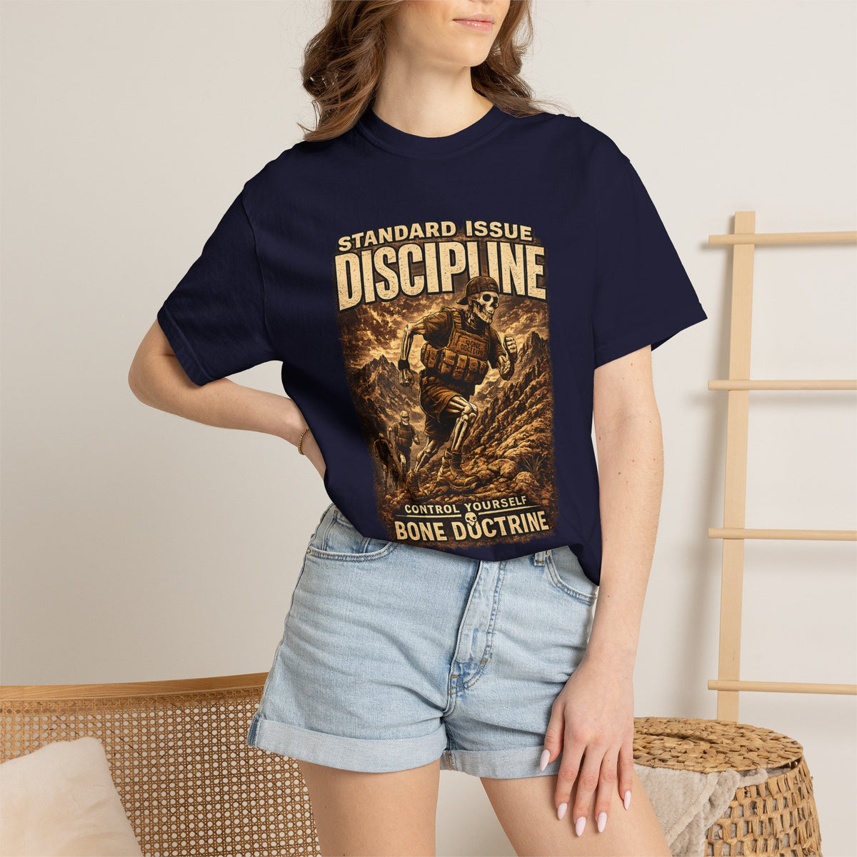 Discipline Military Tactical T-Shirt — "Standard Issue: Control Yourself, Bone Doctrine"