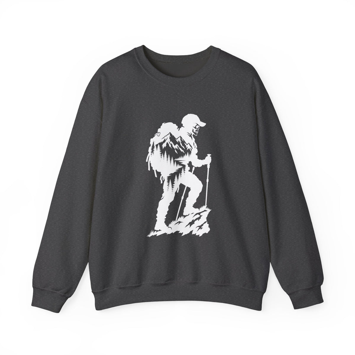 Hiker Mountains - White Silhouette Hiker Graphic