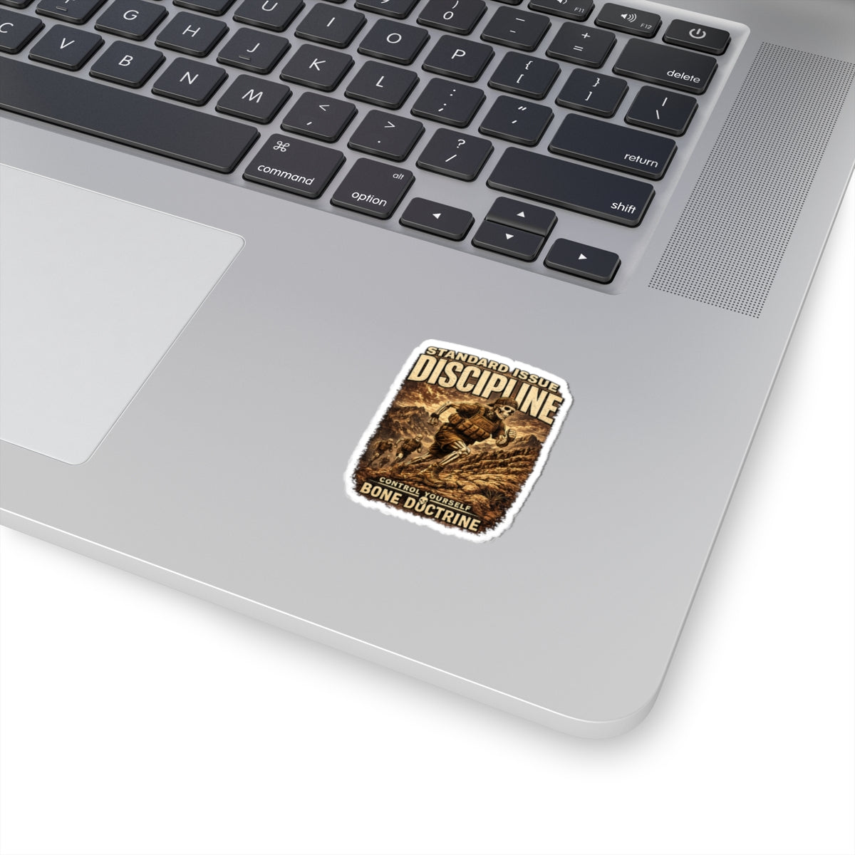 Discipline Skull Soldier Sticker — 'Control Yourself' Military Adventure Kiss-Cut Decal