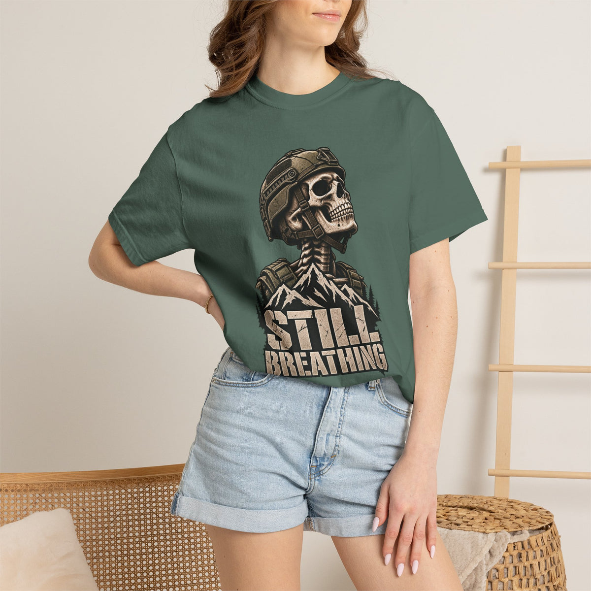 Still Breathing Military Skull T-Shirt