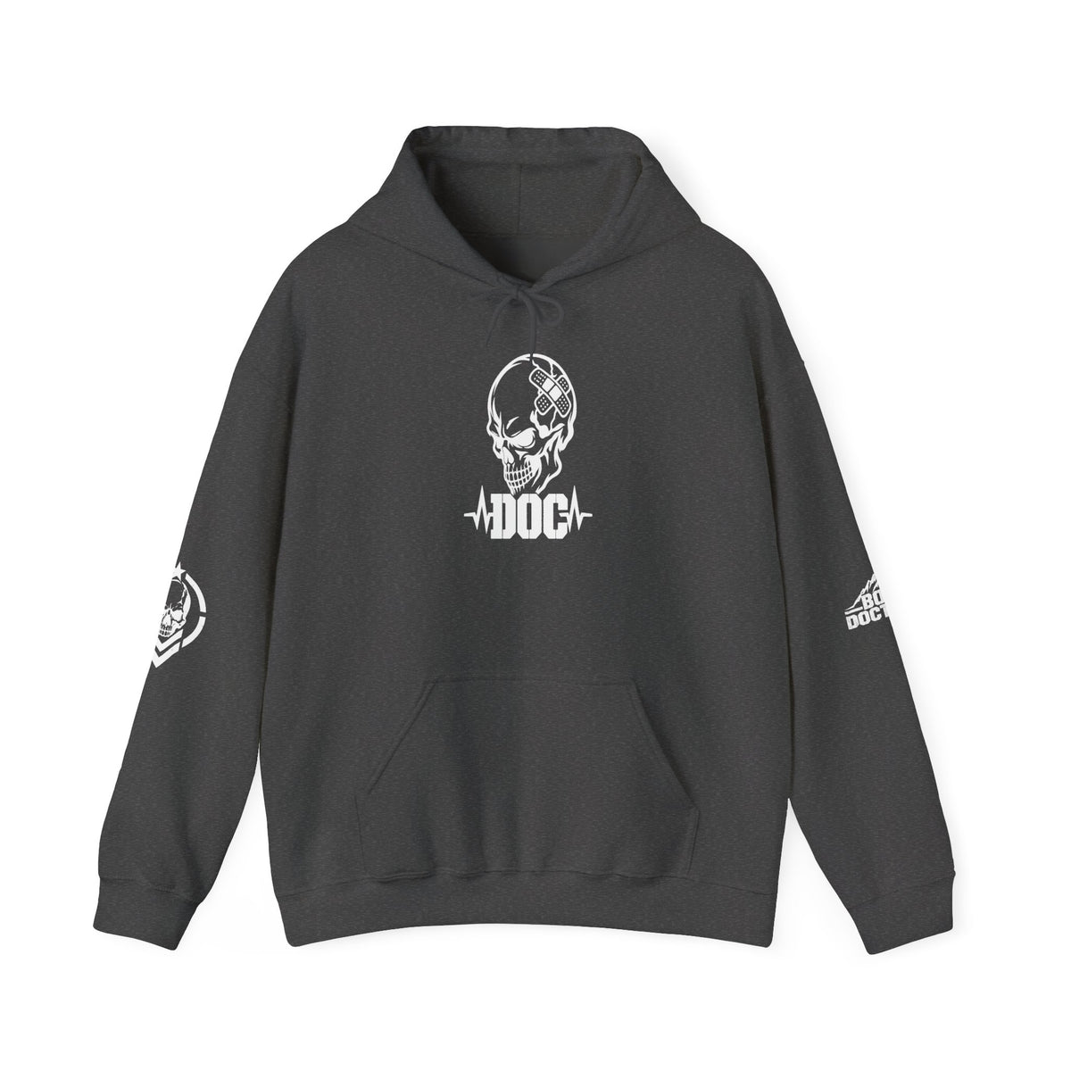 Fitness Skull Hoodie – DOQ Barbell Logo Pullover for Gym & Streetwear