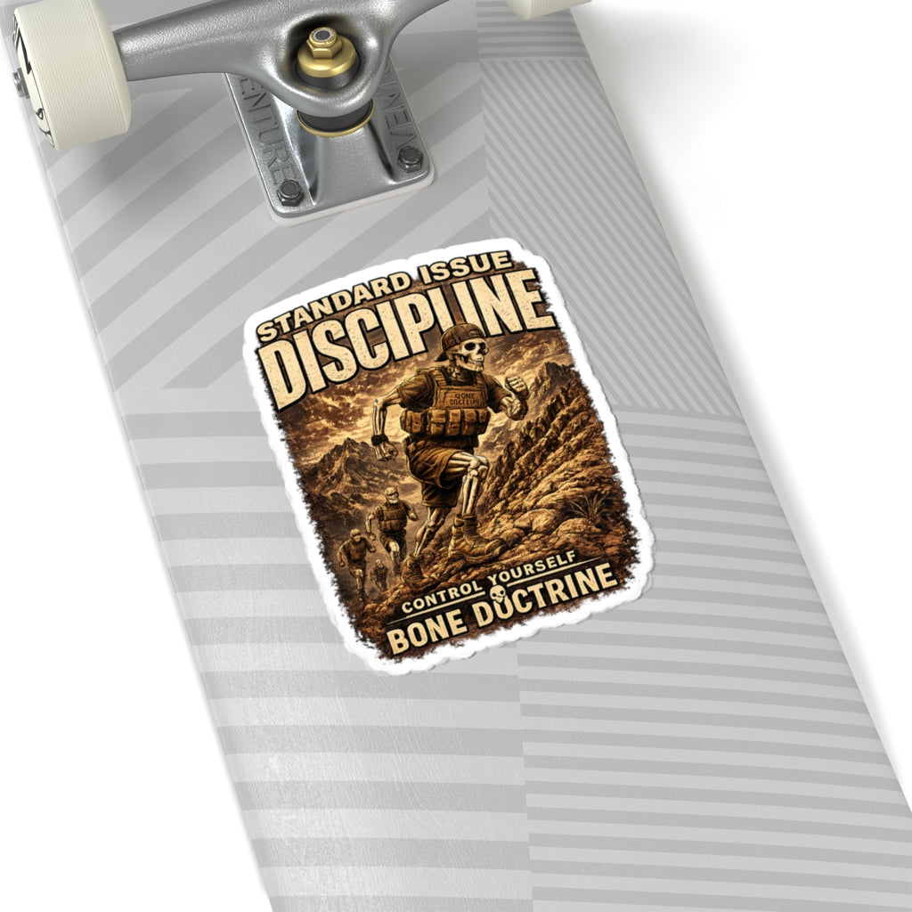 Discipline Skull Soldier Sticker — 'Control Yourself' Military Adventure Kiss-Cut Decal
