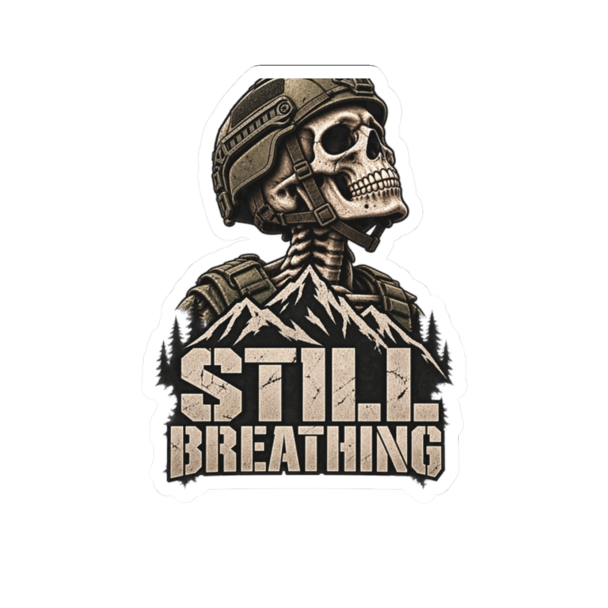 Still Breathing Military Skull Sticker — Tactical Laptop Decal
