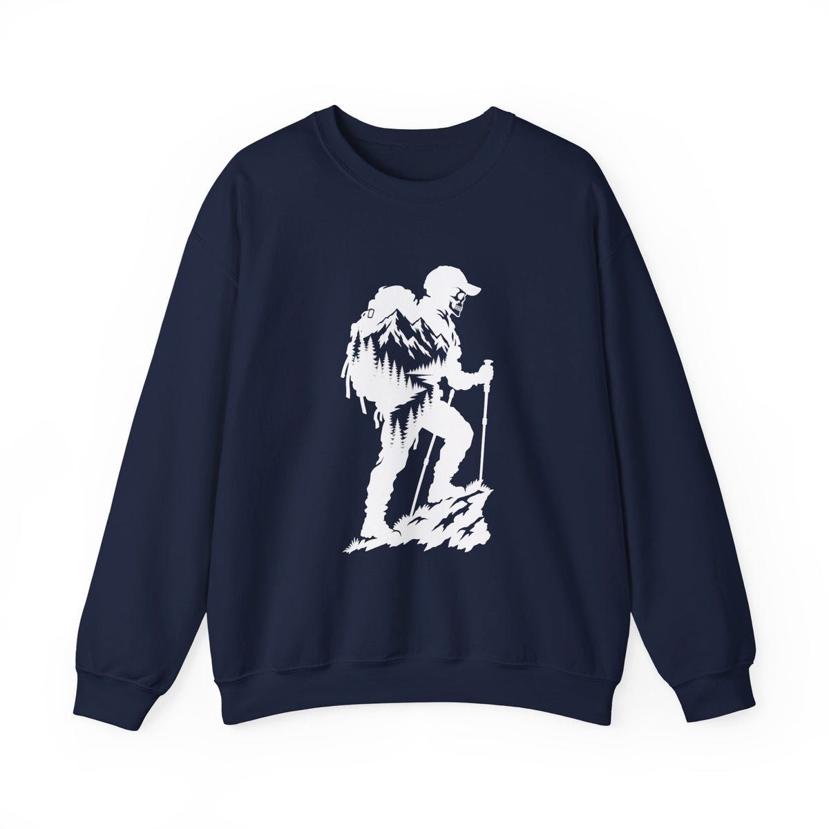 Hiker Mountains - White Silhouette Hiker Graphic