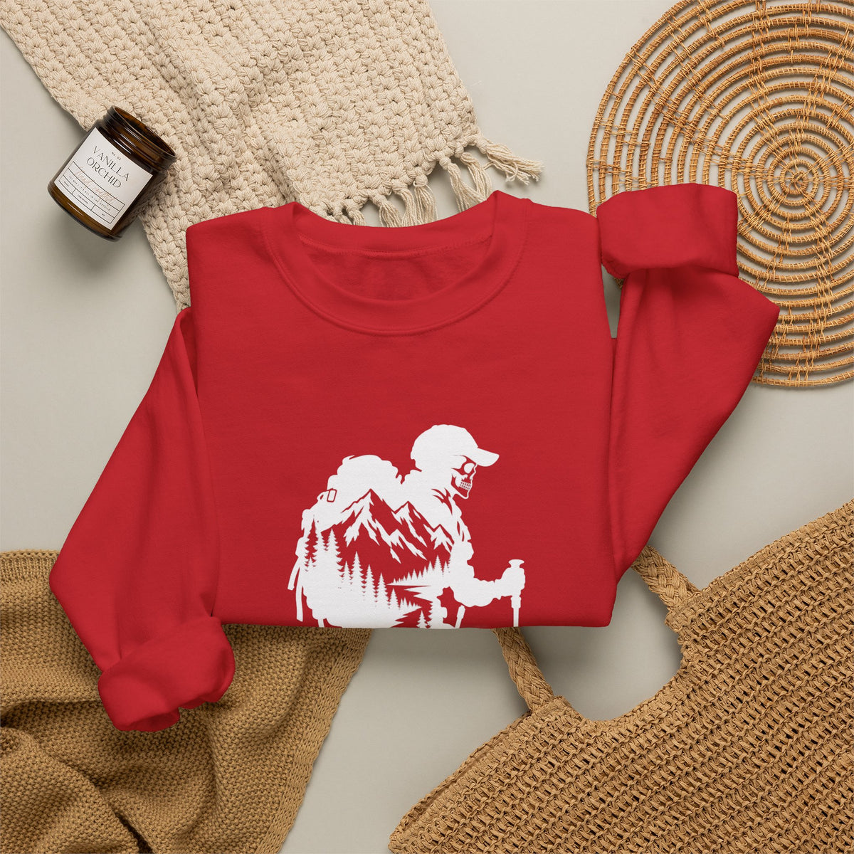 Hiker Mountains - White Silhouette Hiker Graphic