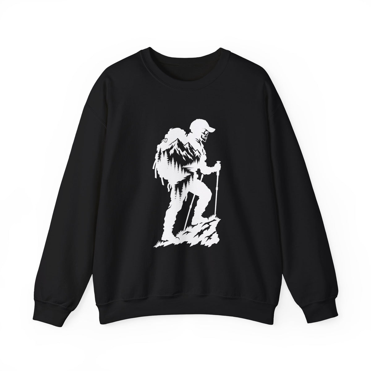Hiker Mountains - White Silhouette Hiker Graphic