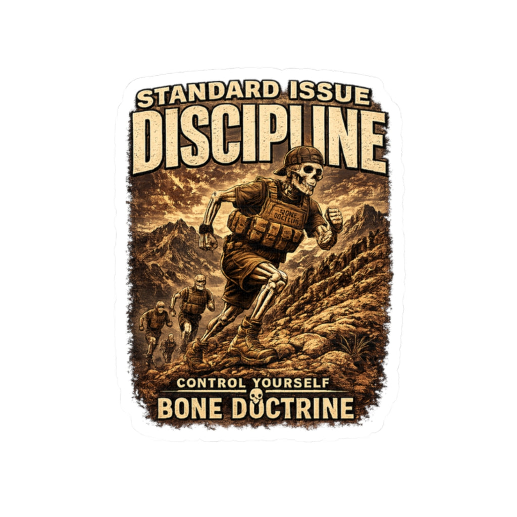 Discipline Skull Soldier Sticker — 'Control Yourself' Military Adventure Kiss-Cut Decal