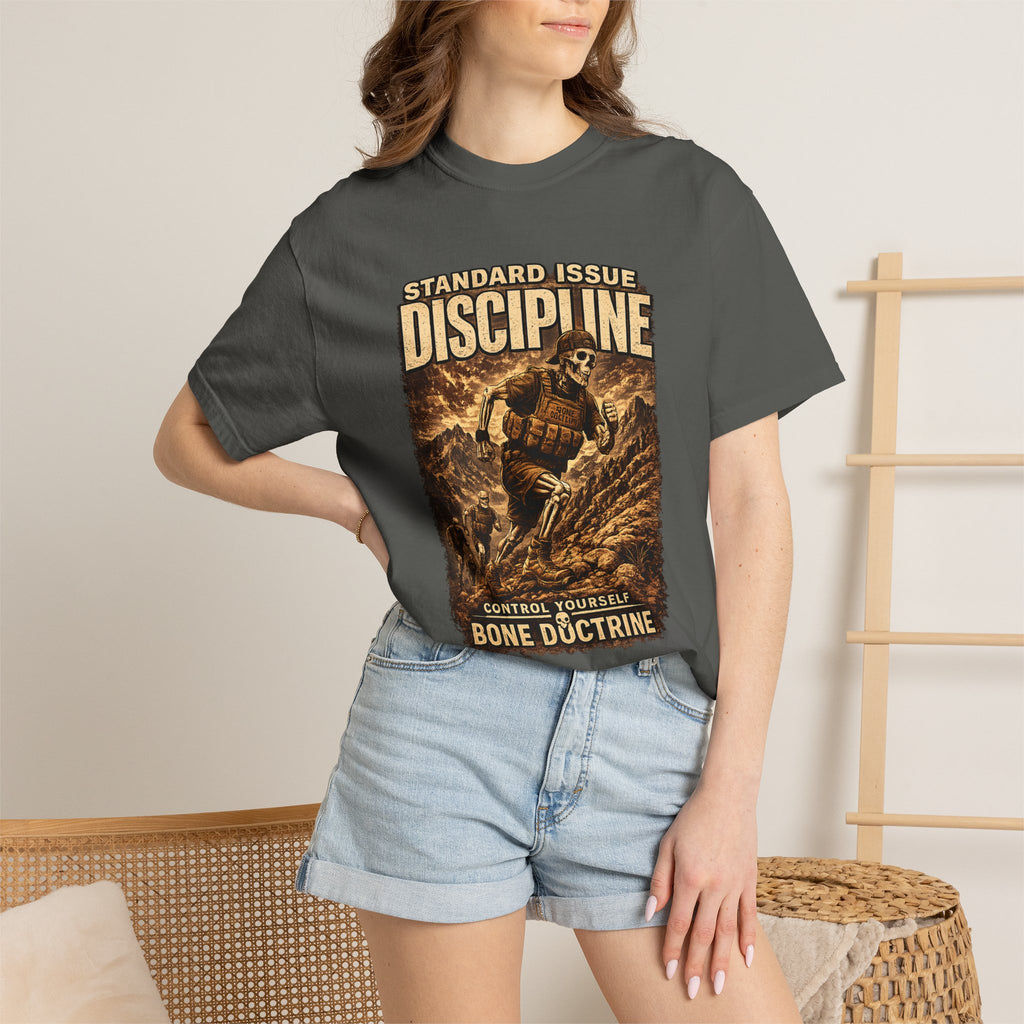 Discipline Military Tactical T-Shirt — "Standard Issue: Control Yourself, Bone Doctrine"