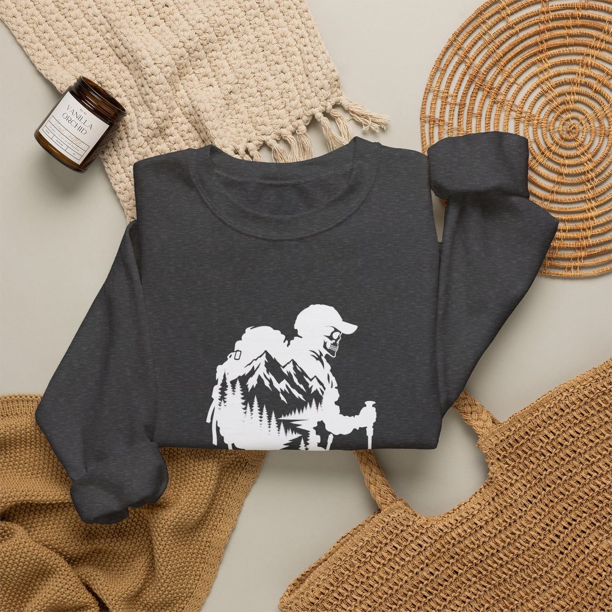 Hiker Mountains - White Silhouette Hiker Graphic