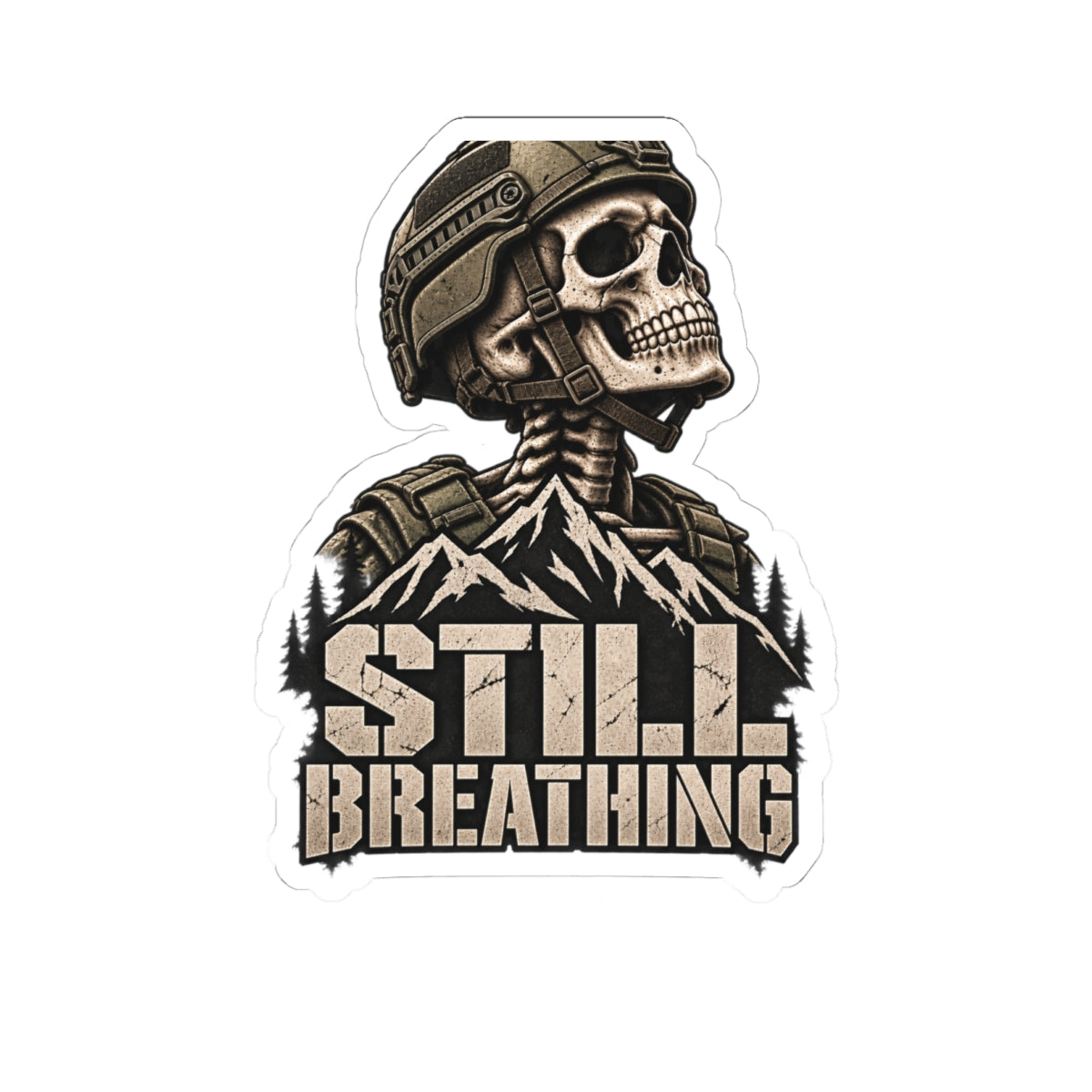 Still Breathing Military Skull Sticker — Tactical Laptop Decal