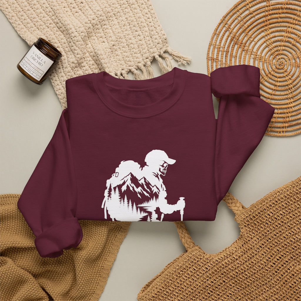 Hiker Mountains - White Silhouette Hiker Graphic