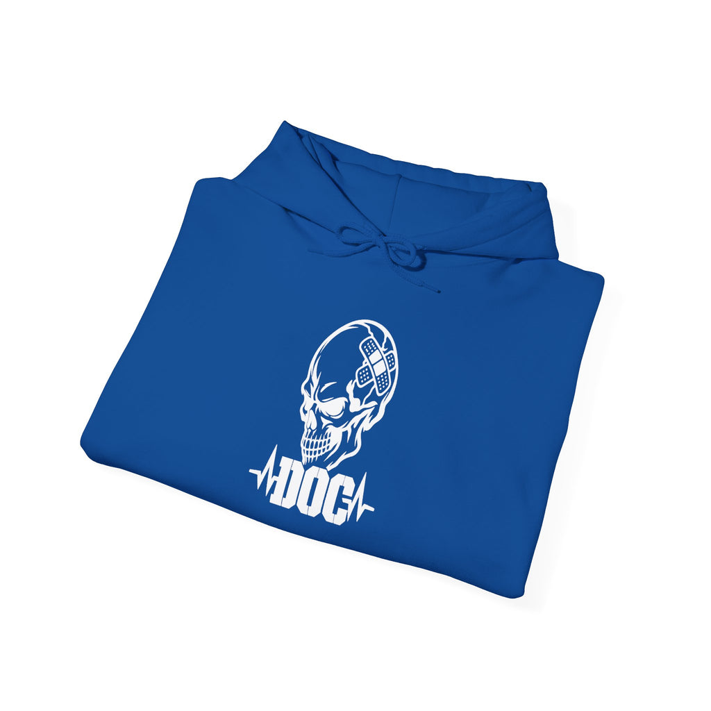 Fitness Skull Hoodie – DOQ Barbell Logo Pullover for Gym & Streetwear
