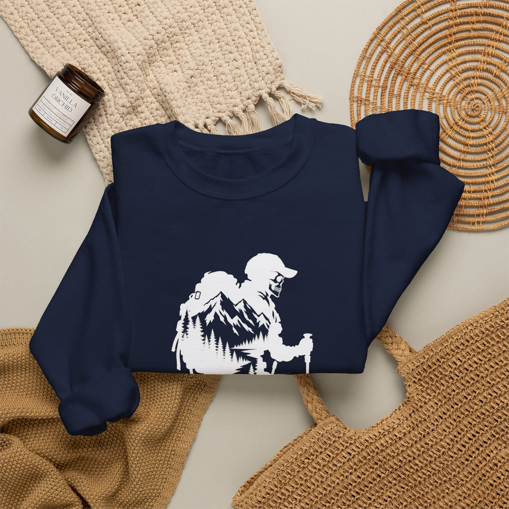 Hiker Mountains - White Silhouette Hiker Graphic