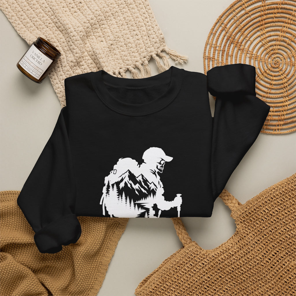 Hiker Mountains - White Silhouette Hiker Graphic